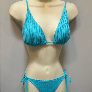 Blue crochet triangle bikini, size M